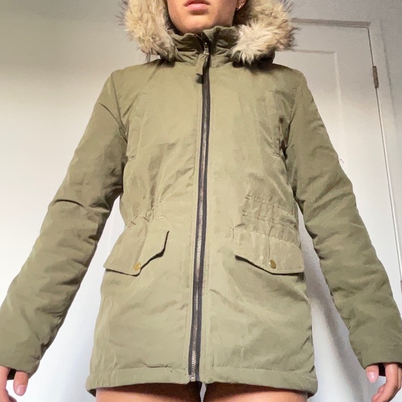 H&M Green khaki coat with hoodie - Picture 1 of 4
